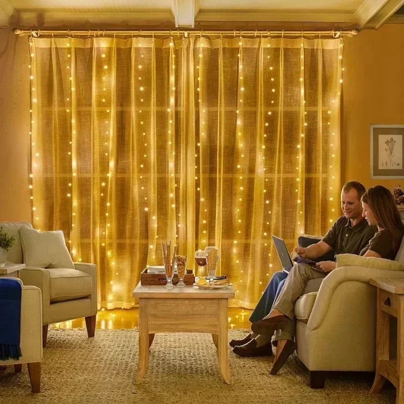 LED Curtain Lights 3x3 m / 6x3 m with Remote – Window Fairy Lights