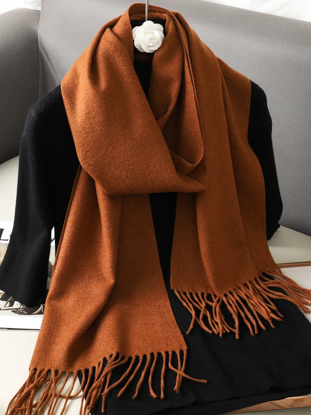 Cashmere-Feel Winter Scarf with Tassels – Warm Pashmina Shawl