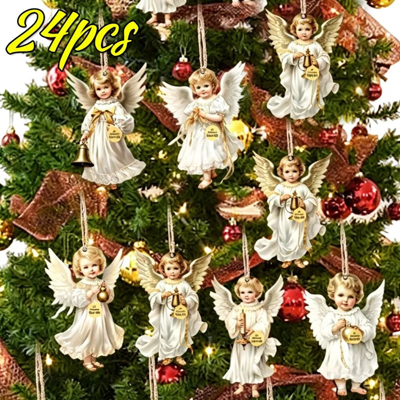 Wooden Christmas Ornaments (12/24 pcs) – Flat Hanging Decorations