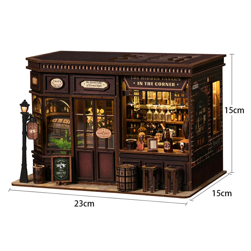 DIY Miniature Wooden Dollhouse Kit with LED Light – 3D Puzzle Gift