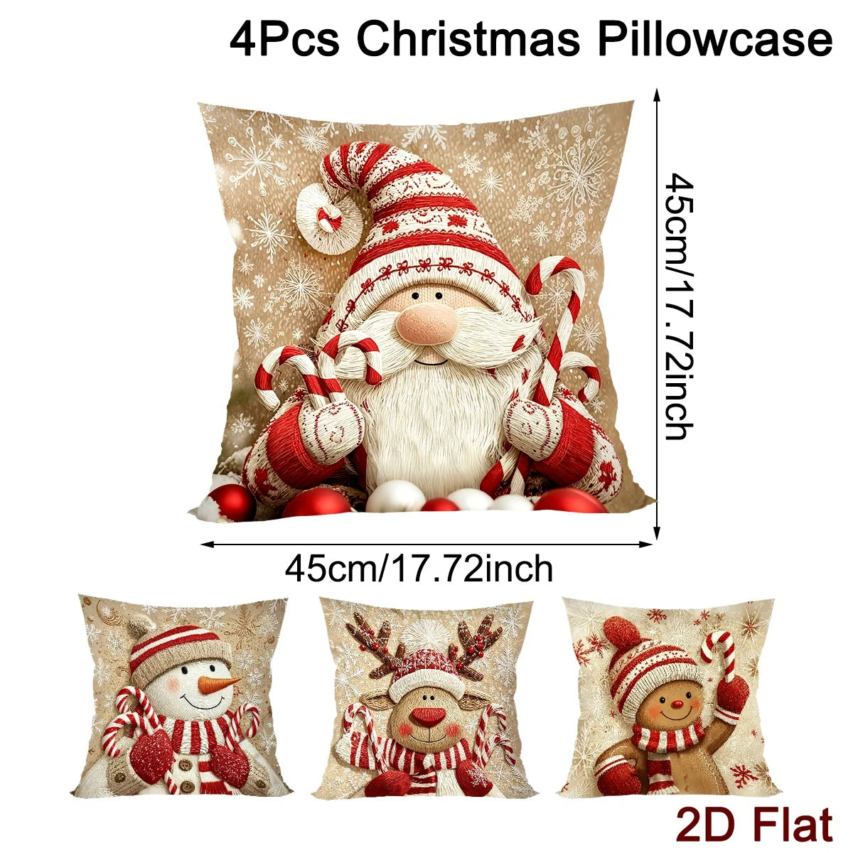 Christmas Throw Pillow Covers (4 pcs) – Gnome & Gingerbread