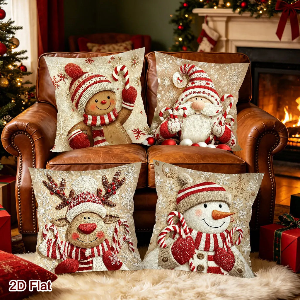 Christmas Throw Pillow Covers (4 pcs) – Gnome & Gingerbread