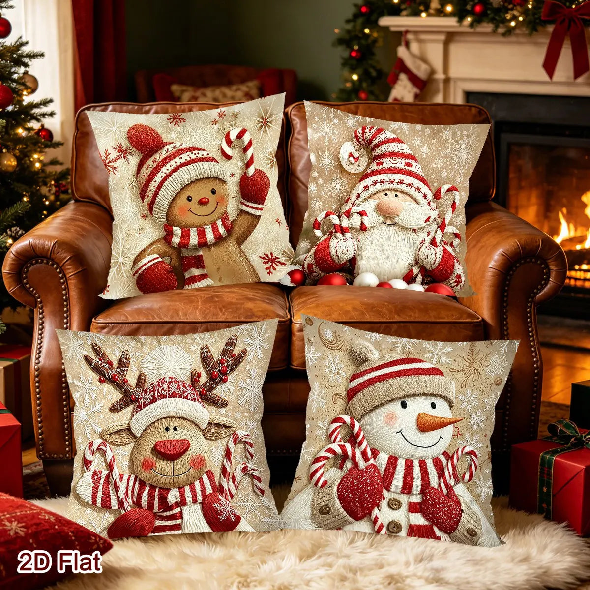 Christmas Throw Pillow Covers (4 pcs) – Gnome & Gingerbread