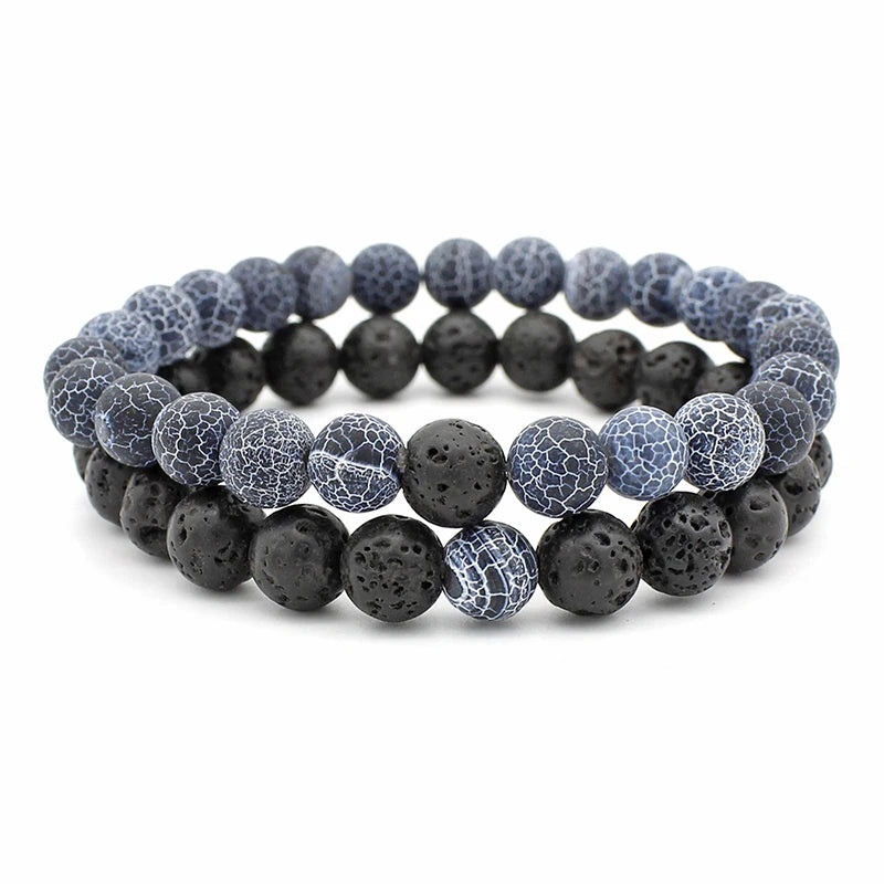 Couple Bracelets Set – Tiger Eye & Volcanic Stone Beads