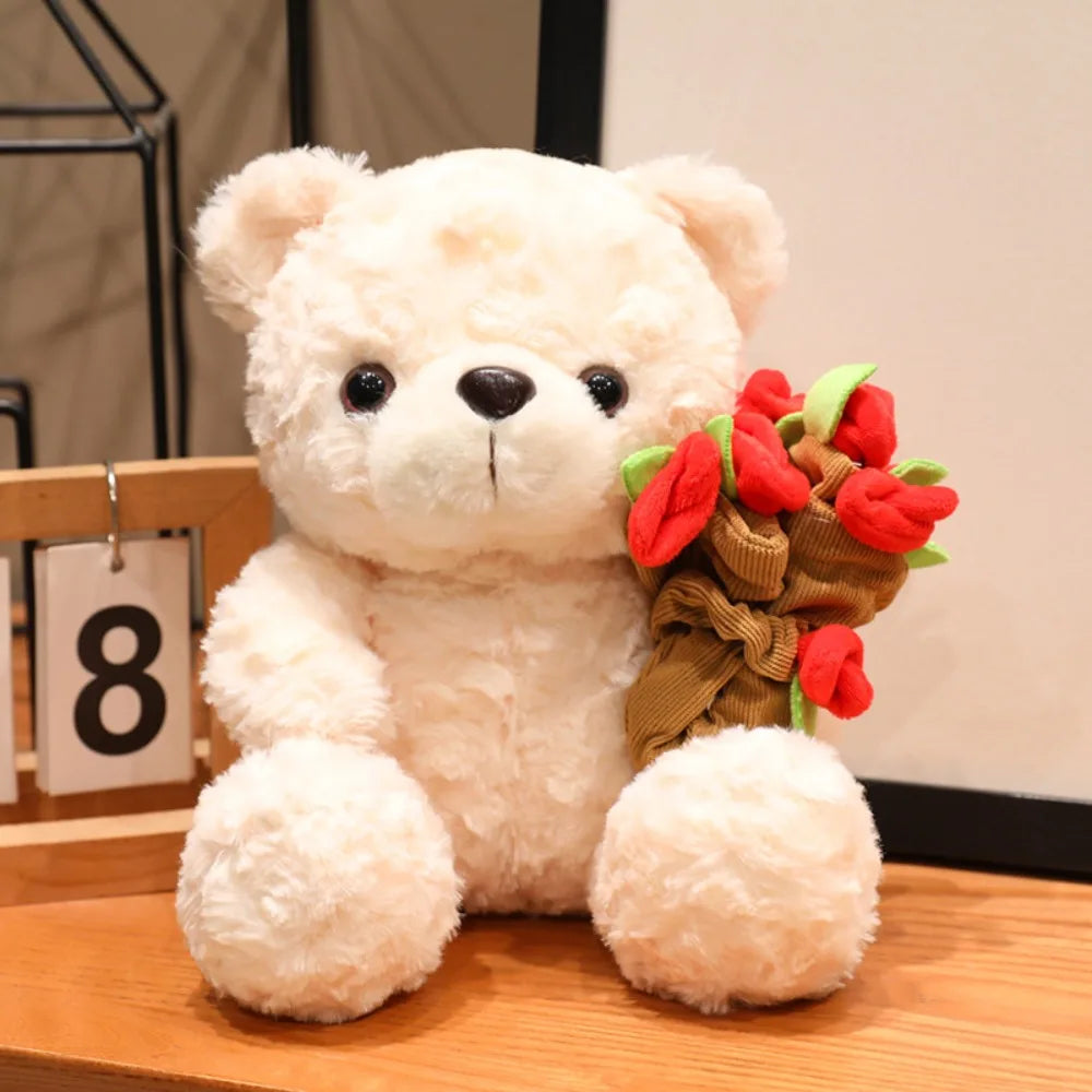 Rose Bear Plush Toy with Red Heart – Romantic Valentine's Gift