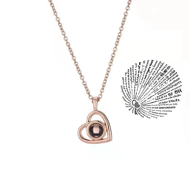 "I Love You" Projection Necklace – 100 Languages Heart Pendant