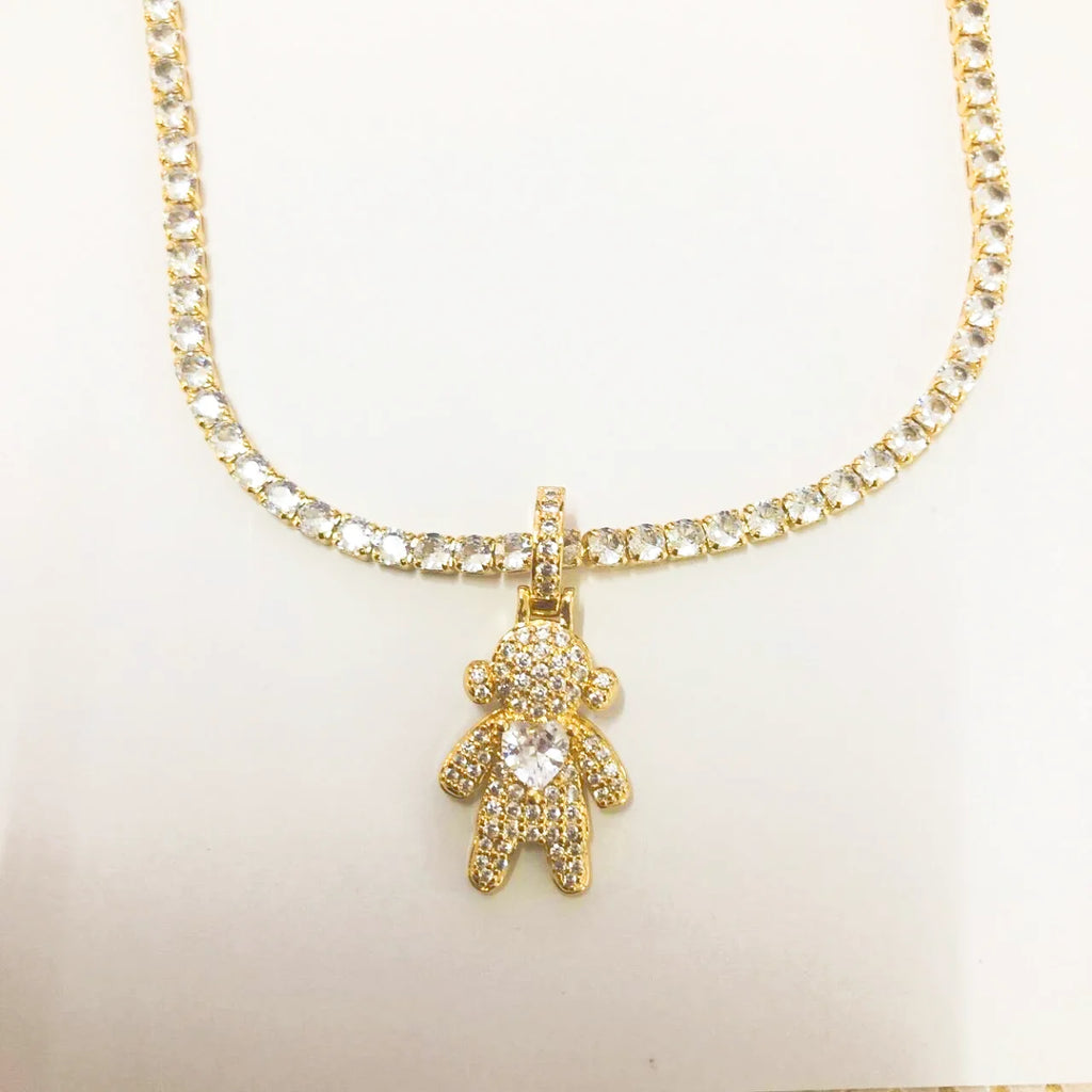 CZ Crystal Heart Charm Tennis Chain Necklace