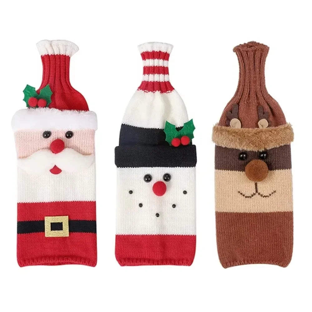 Christmas Wine Bottle Covers – Santa & Snowman Table Decor