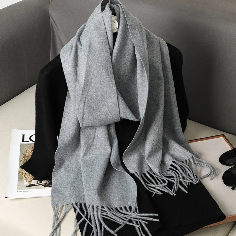 Cashmere-Feel Winter Scarf with Tassels – Warm Pashmina Shawl