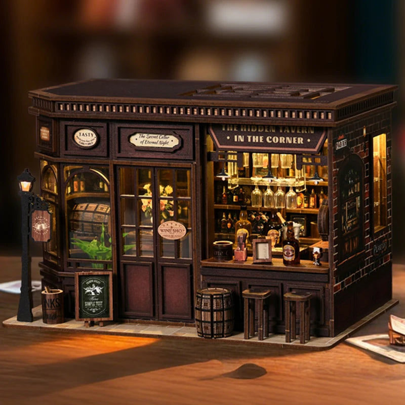 DIY Miniature Wooden Dollhouse Kit with LED Light – 3D Puzzle Gift