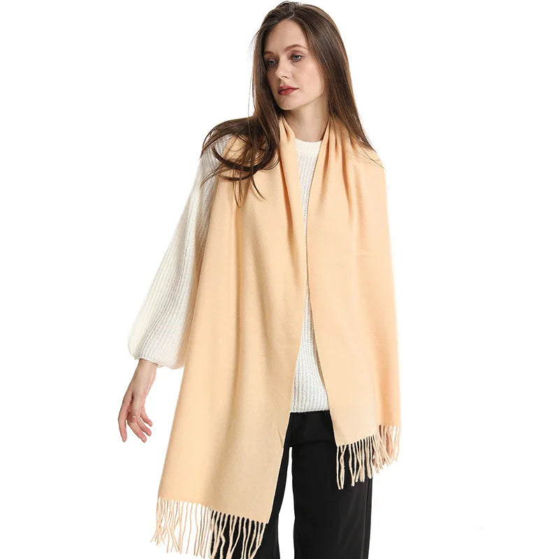 Cashmere-Feel Winter Scarf with Tassels – Warm Pashmina Shawl