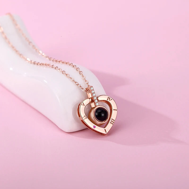 "I Love You" Projection Necklace – 100 Languages Heart Pendant