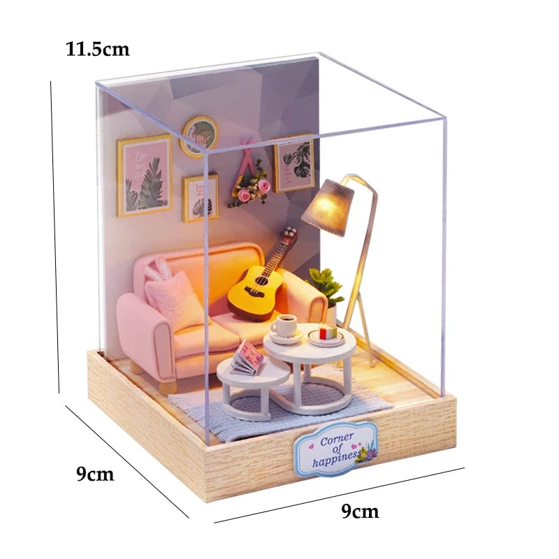 DIY Miniature Wooden Dollhouse Kit with LED Light – 3D Puzzle Gift
