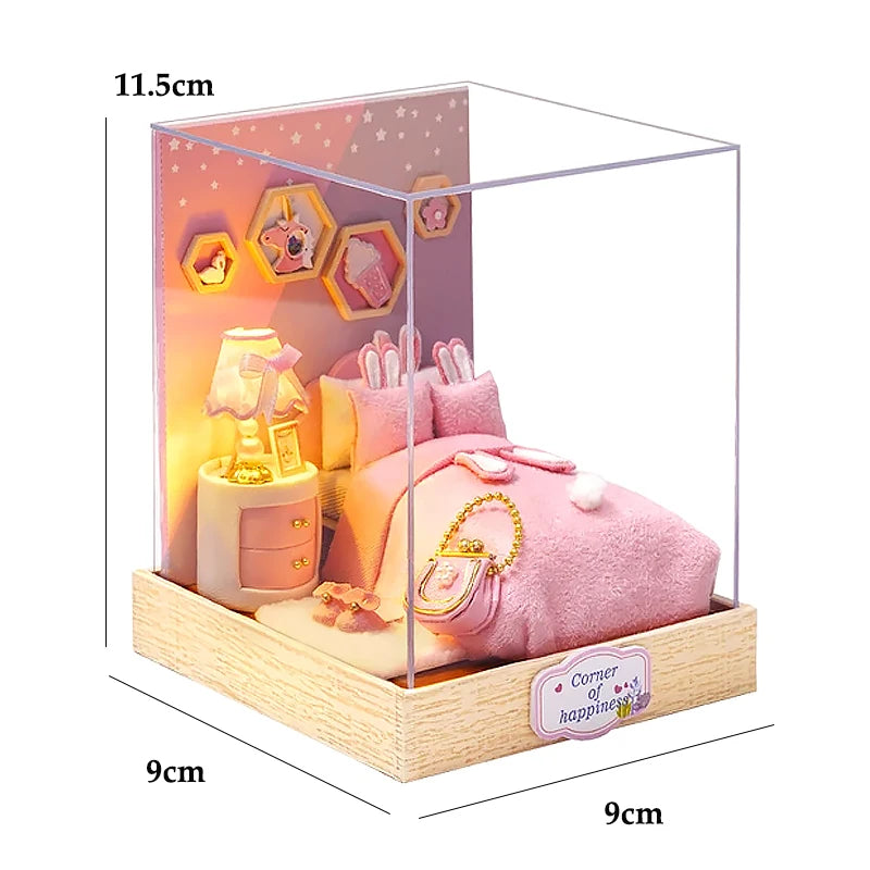DIY Miniature Wooden Dollhouse Kit with LED Light – 3D Puzzle Gift