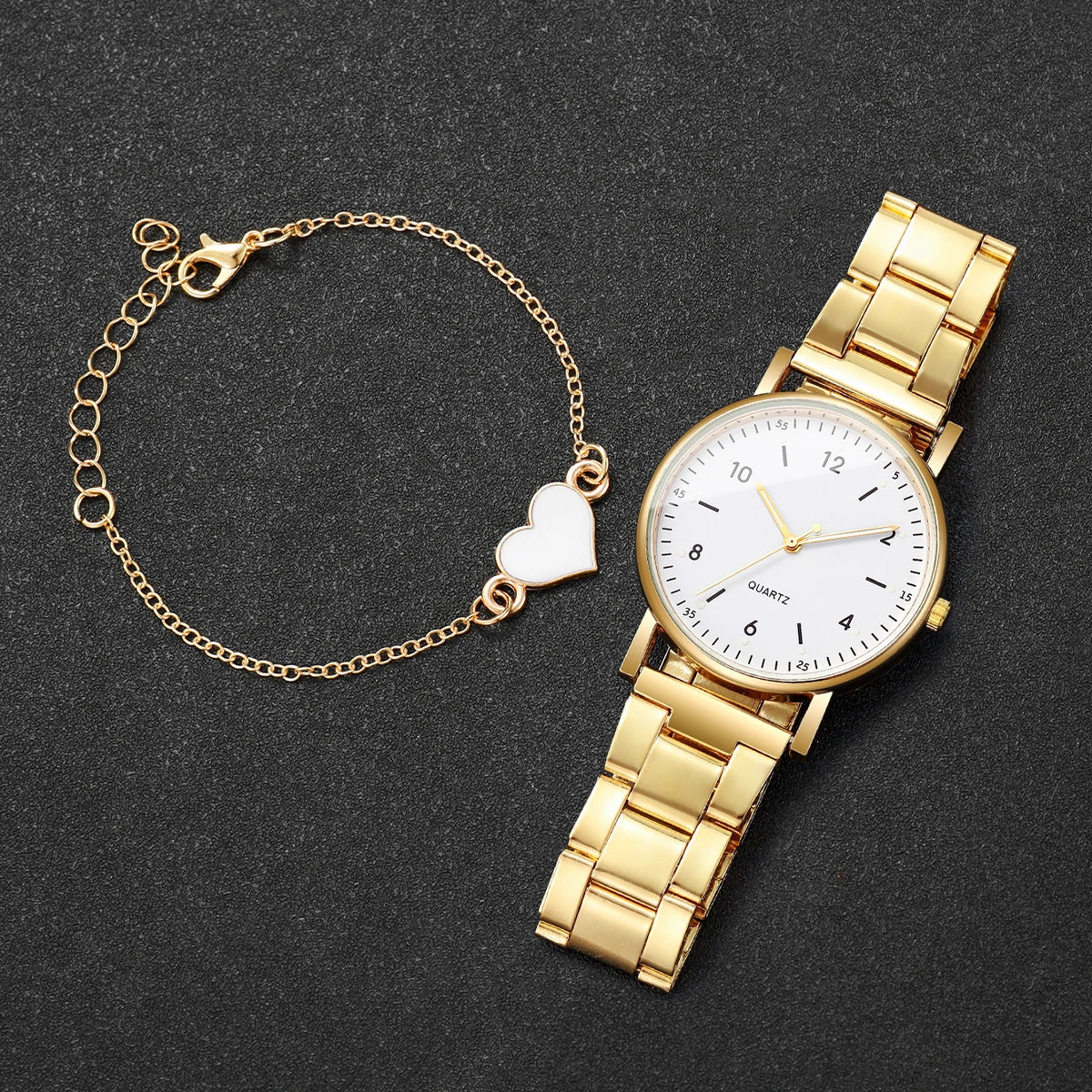 Women's Arabic Dial Quartz Watch & Bracelet Set