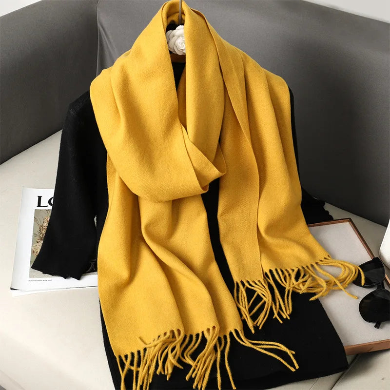 Cashmere-Feel Winter Scarf with Tassels – Warm Pashmina Shawl
