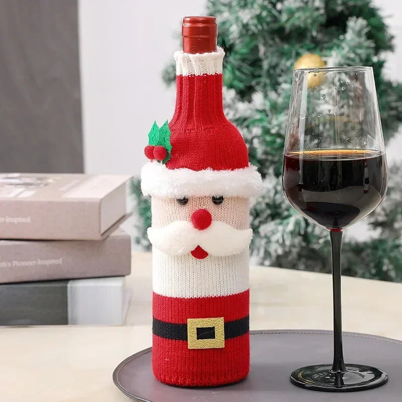 Christmas Wine Bottle Covers – Santa & Snowman Table Decor