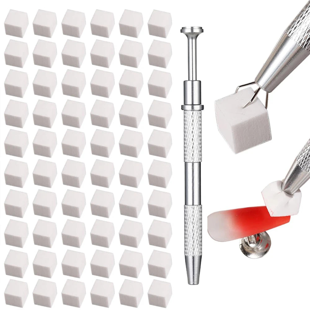 4 Claw Metal Grabber Reacher Tool White Nail Art Tools with 50Pcs/200Pcs Mini Nail Sponges Blocks Nail Buffer for Home Improveme