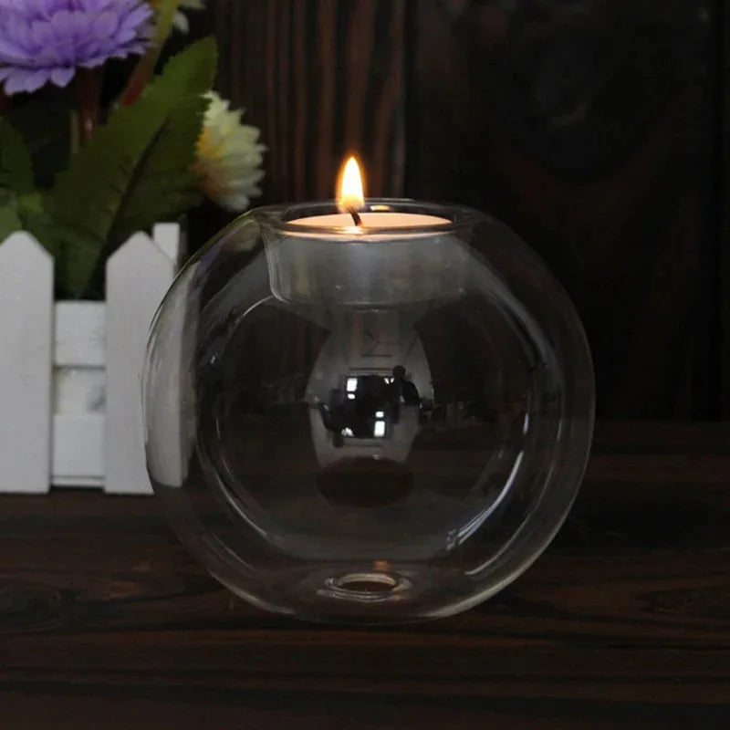 Round Glass Candle Holder – Table Centerpiece Decor