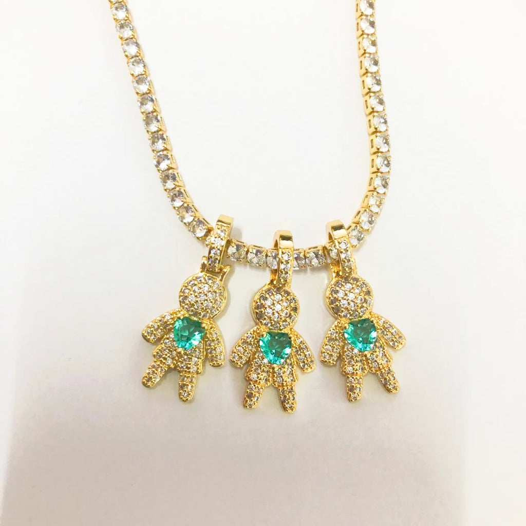 CZ Crystal Heart Charm Tennis Chain Necklace