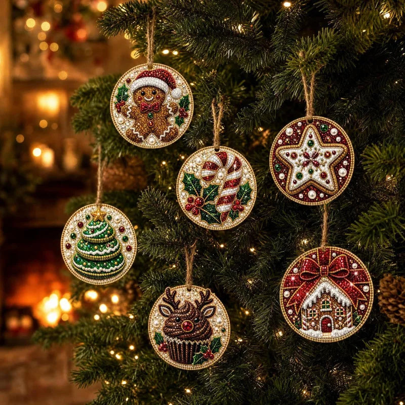 Christmas Diamond Painting Ornaments (6 pcs) – DIY Craft Kit
