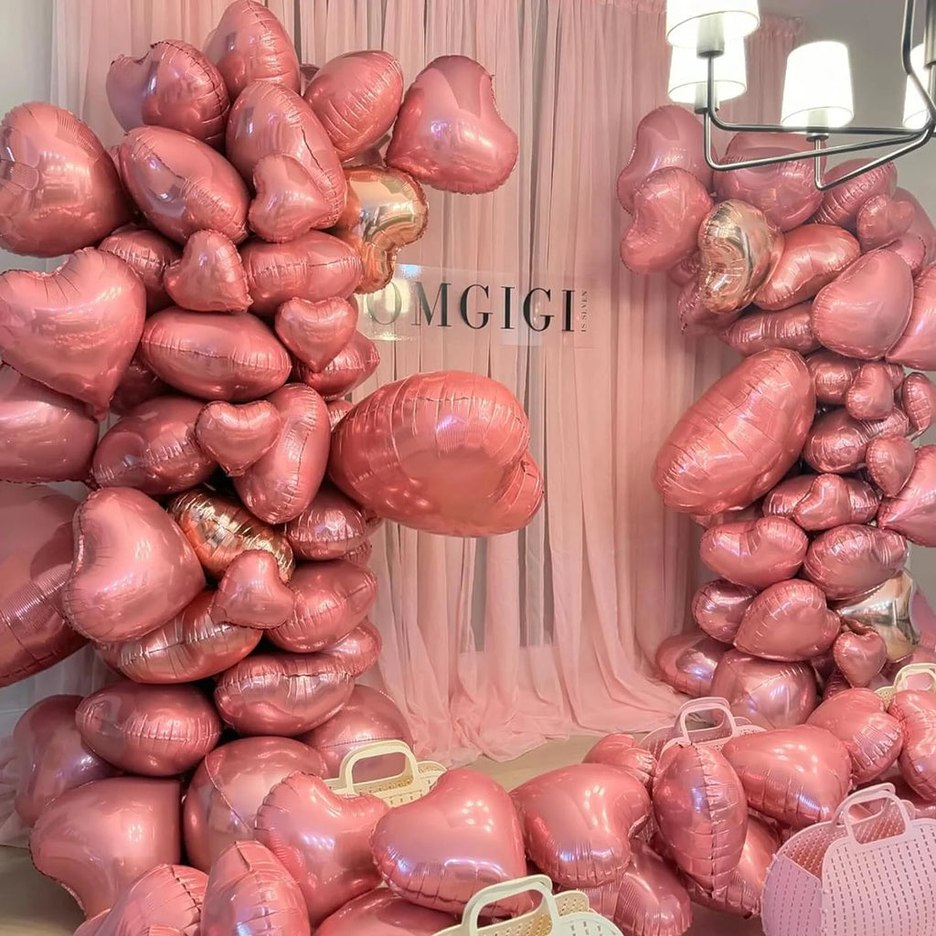 Heart Foil Balloons 18" (10 pcs) – Pink & Sage Green