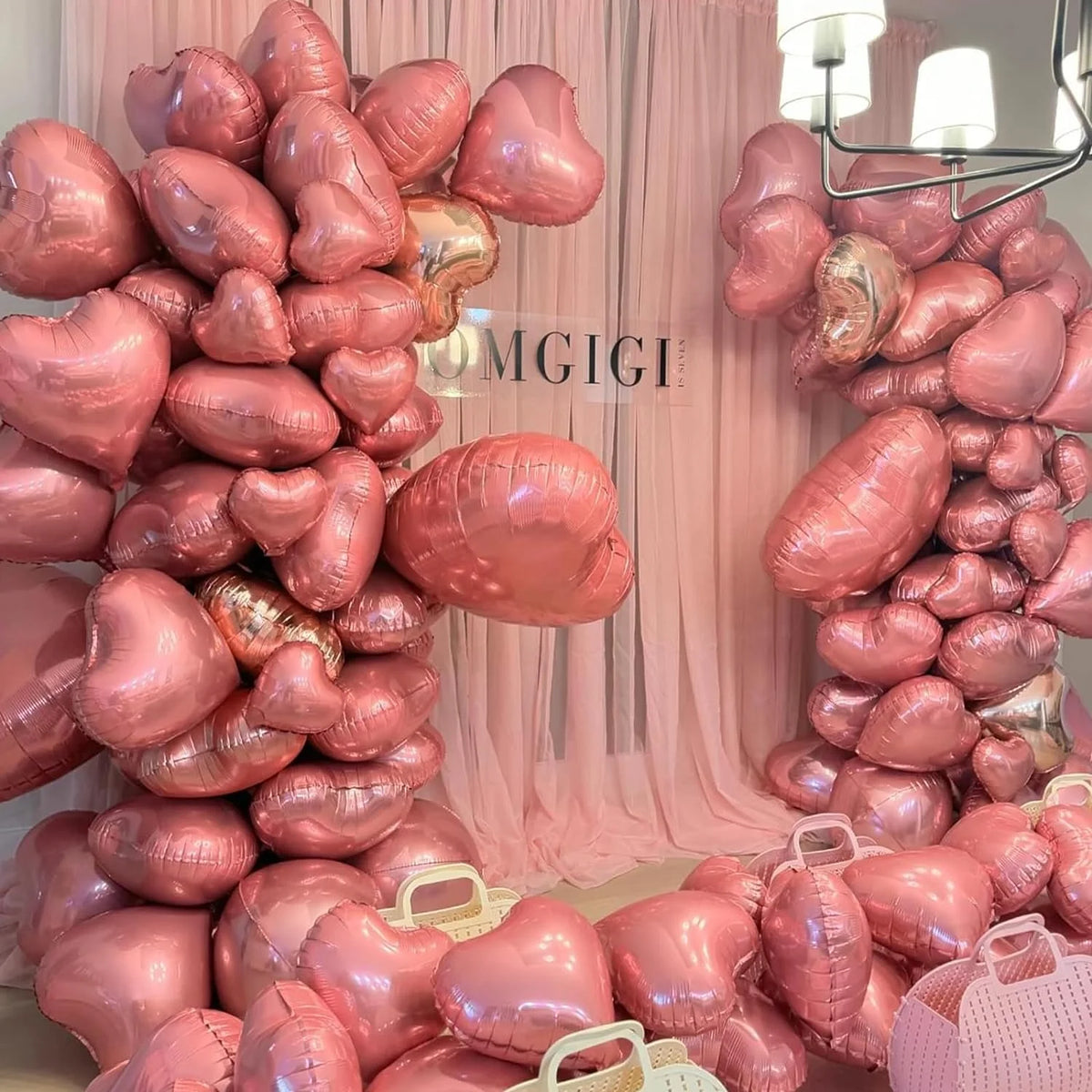 Heart Foil Balloons 18" (10 pcs) – Pink & Sage Green