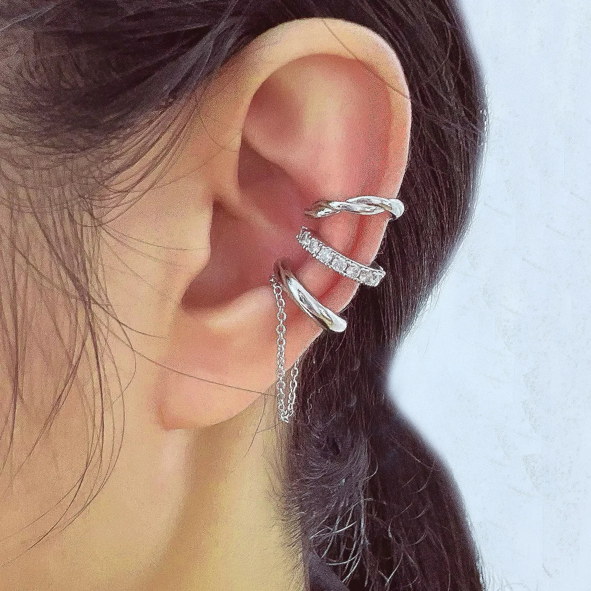 Rhinestone Clip-On Earrings Set (3 Pairs) – No Piercing Needed
