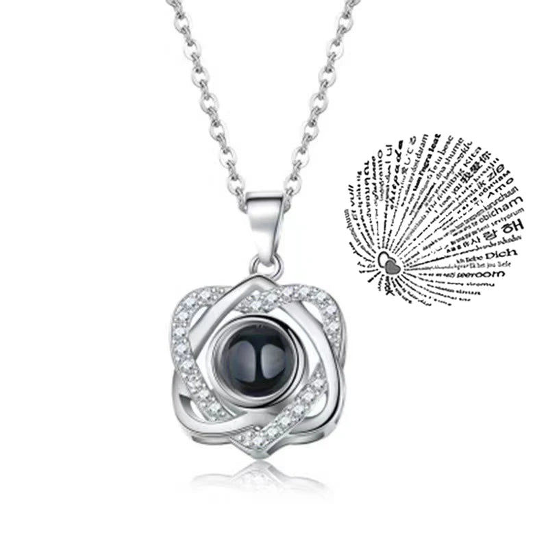 "I Love You" Projection Necklace – 100 Languages Heart Pendant