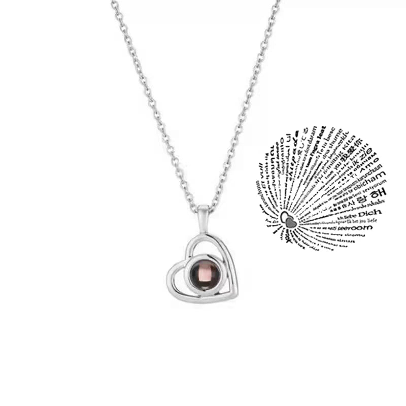 "I Love You" Projection Necklace – 100 Languages Heart Pendant