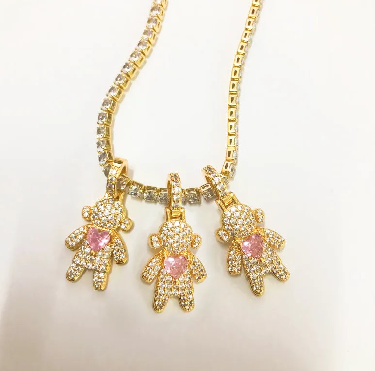 CZ Crystal Heart Charm Tennis Chain Necklace