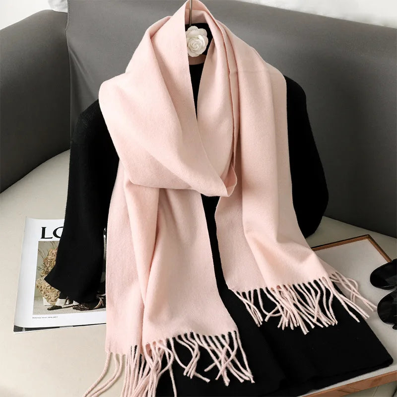 Cashmere-Feel Winter Scarf with Tassels – Warm Pashmina Shawl
