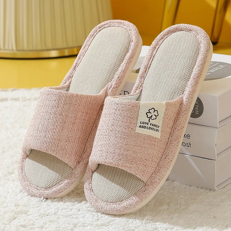 Home Linen Slippers For Men In Spring&Autumn Comfortable Bedroom Open-toed&Breathable Slippers Men's & Women's Shoes Summer