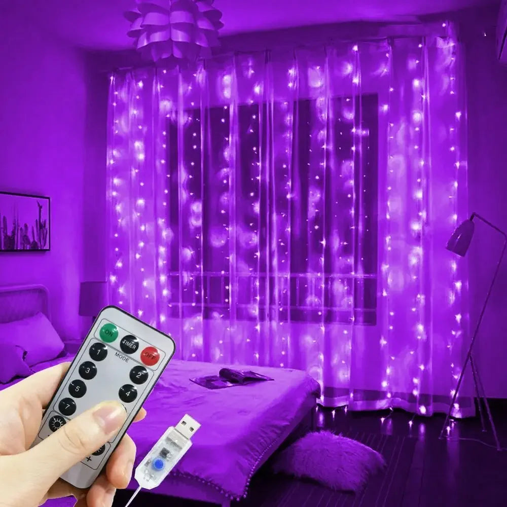 USB LED Curtain Fairy Lights with Remote – 8 Modes Christmas Decor