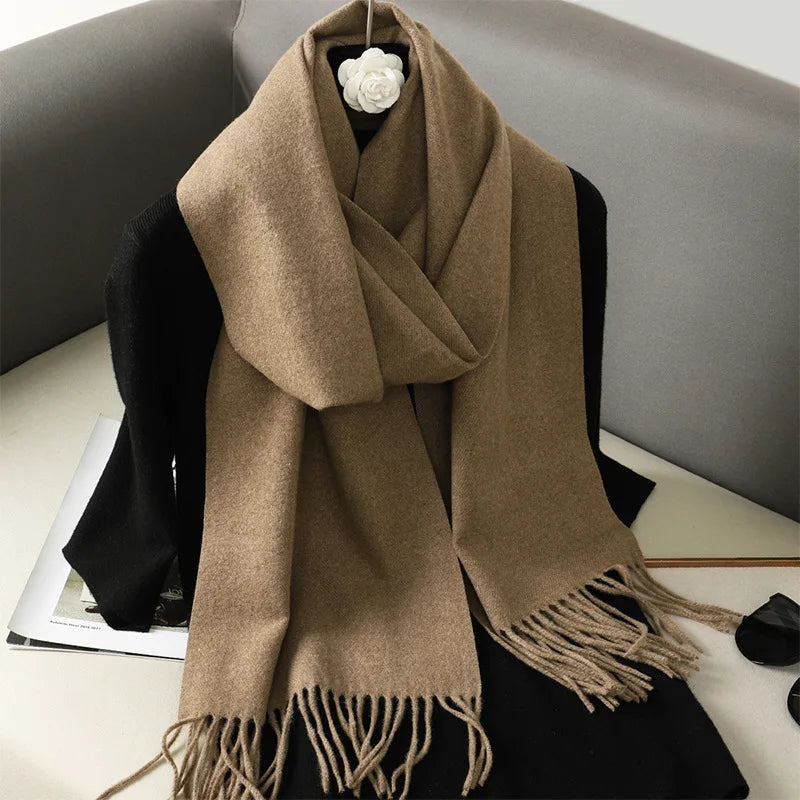 Cashmere-Feel Winter Scarf with Tassels – Warm Pashmina Shawl