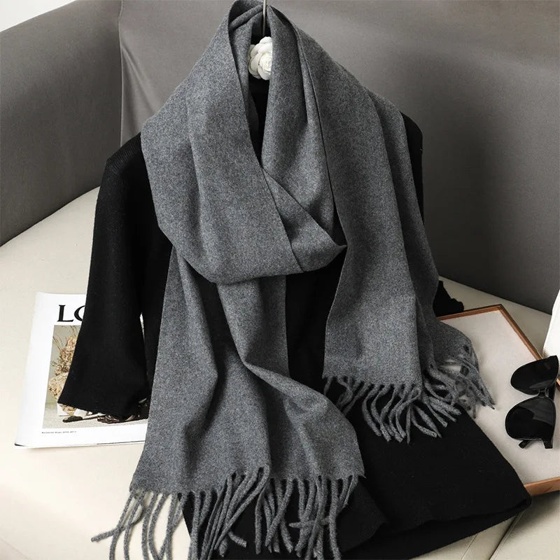 Cashmere-Feel Winter Scarf with Tassels – Warm Pashmina Shawl