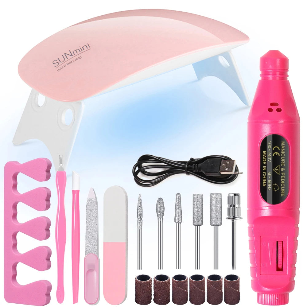 Electric Nail Drill & Manicure Kit with Nail Lamp