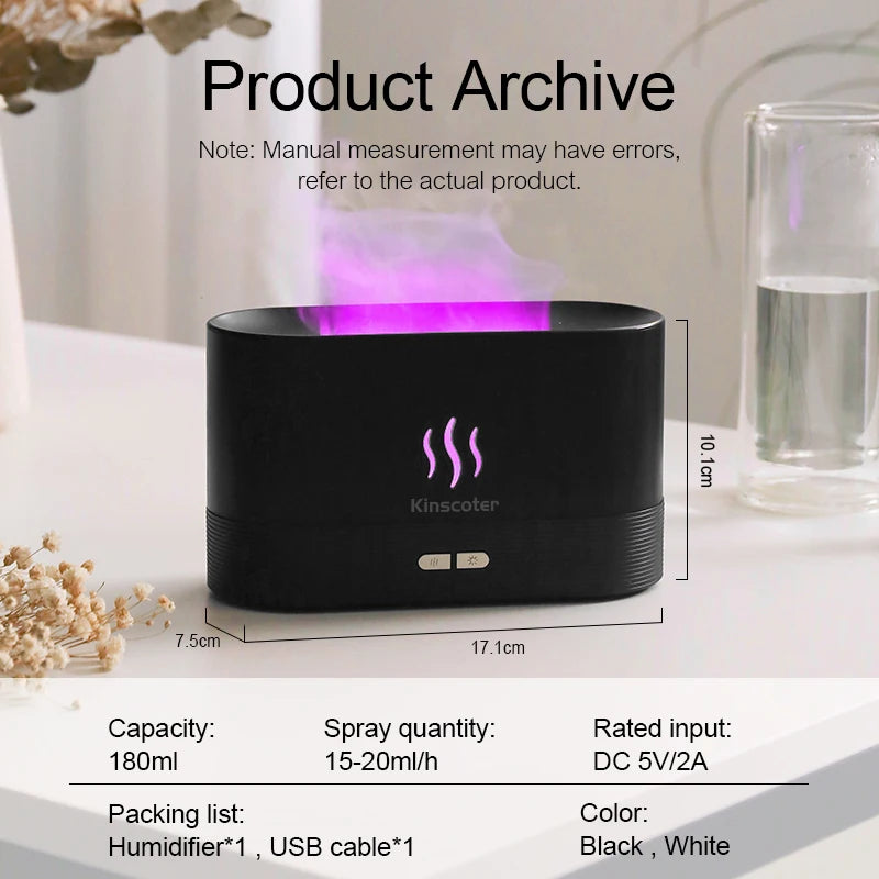 Flame Aroma Diffuser & Humidifier – 7 Color USB Desktop Diffuser