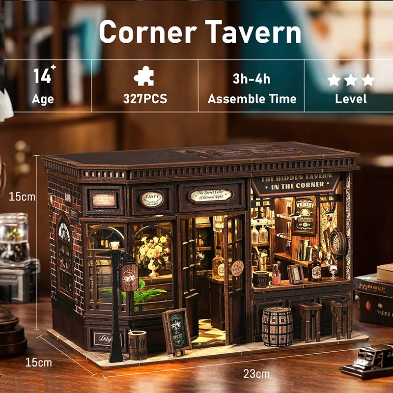 DIY Miniature Wooden Dollhouse Kit with LED Light – 3D Puzzle Gift
