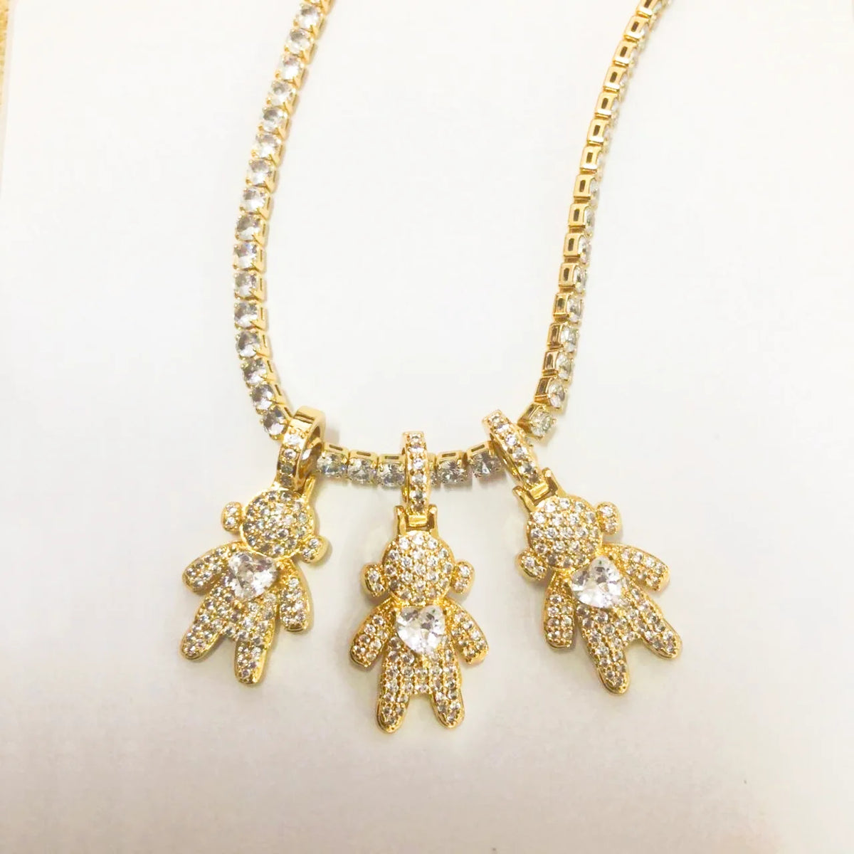 CZ Crystal Heart Charm Tennis Chain Necklace