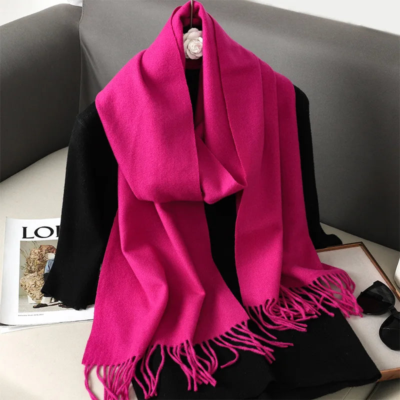 Cashmere-Feel Winter Scarf with Tassels – Warm Pashmina Shawl