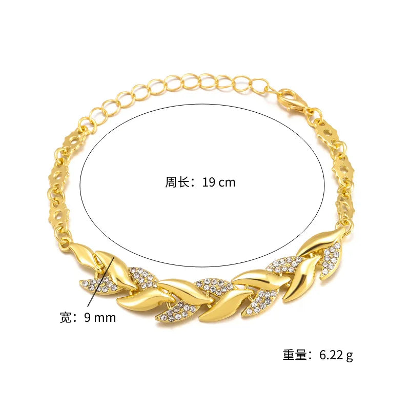 Crystal Braided Leaf Charm Bracelet for Women