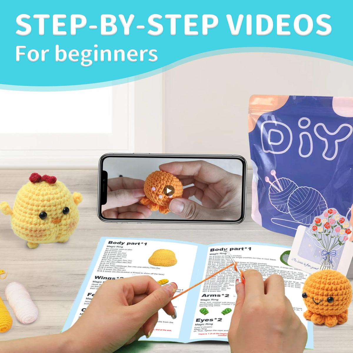 Crochet Kit for Beginners – Animal Amigurumi Starter Set