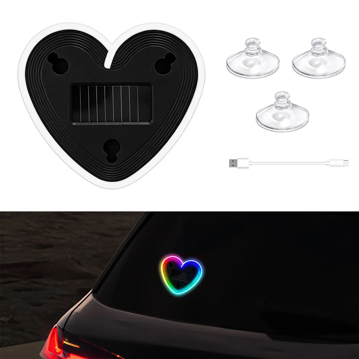 RGB Heart LED Car Ambient Light – Solar & USB Powered