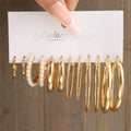 Geometric Hoop Earrings Set – Gold & Pearl Boho Style