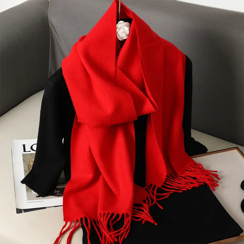 Cashmere-Feel Winter Scarf with Tassels – Warm Pashmina Shawl