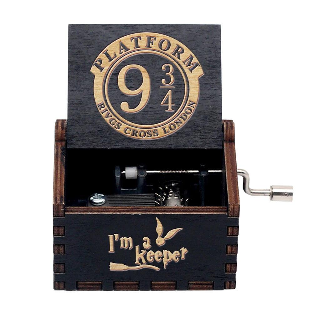 Hand-Crank Wooden Music Box – Carved Vintage Gift