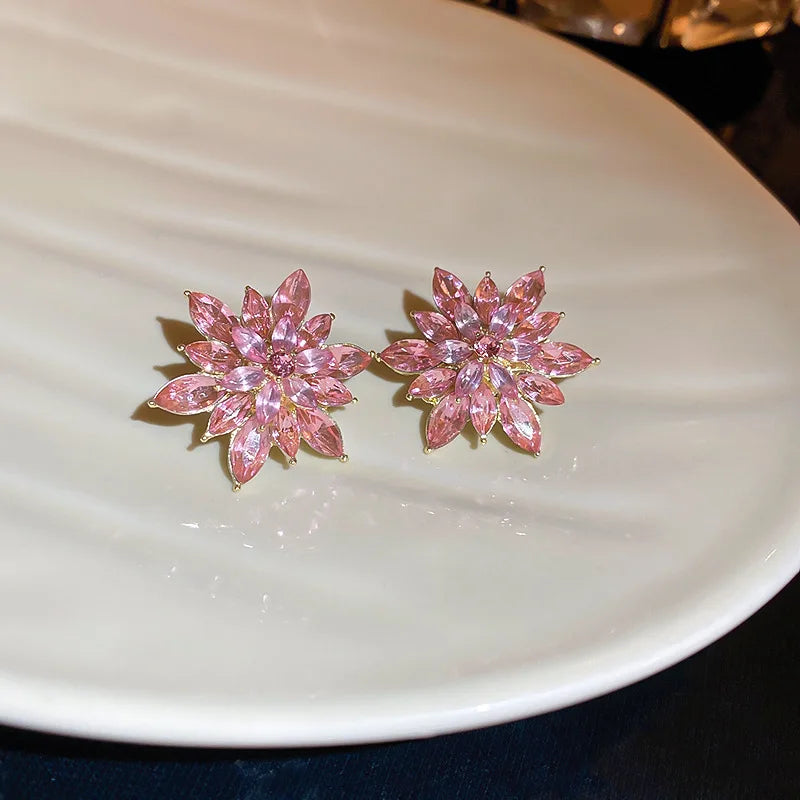 Crystal Flower Stud Earrings for Women
