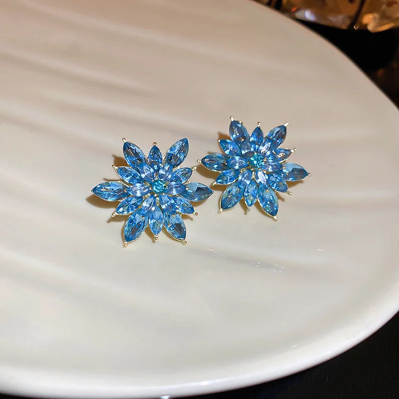 Crystal Flower Stud Earrings for Women