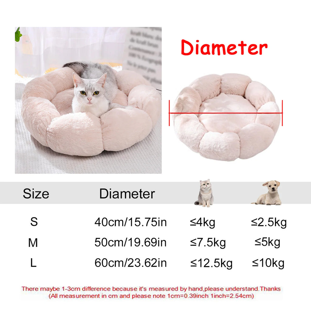 Round Plush Pet Bed 40–90 cm – Soft Warm Bed for Dogs & Cats